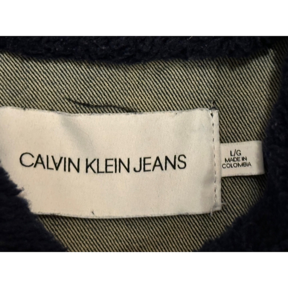 Calvin Klein Men’s 90s Sherpa Denim Trucker Jeans Jacket Dark Wash Navy Sz L​​​​ - Picture 10 of 10